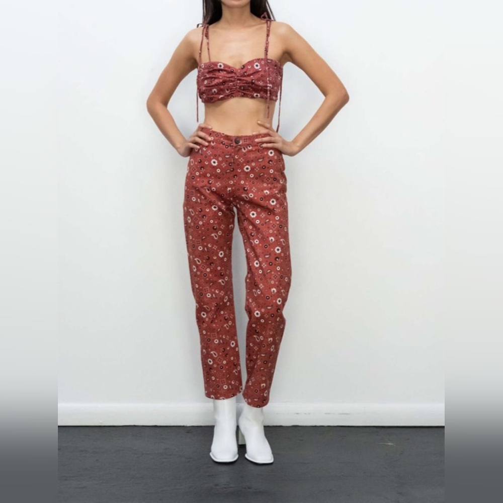 NWT Free People Kurt Lyle Harvey Pants Rust Bandana 100% Cotton Autumn XS